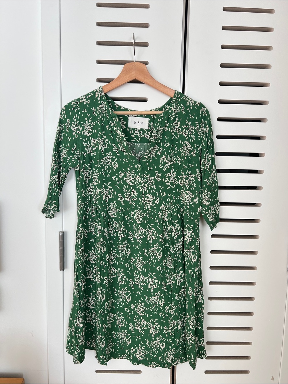 ba&sh Green Floral V-Neck Mini Dress